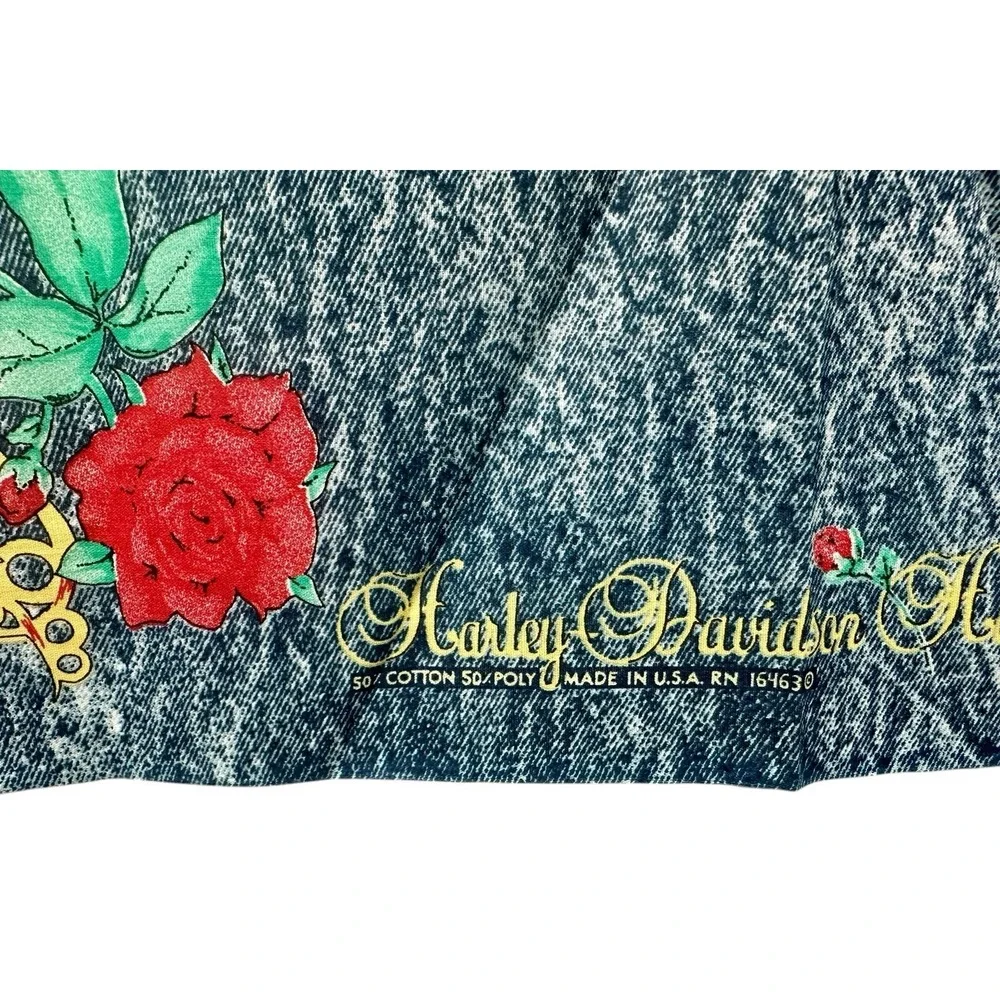 VINTAGE HARLEY DAVIDSON ROSES 50%‎ POLYESTER 50% COTTON OFFICIAL MARKED BANDANA